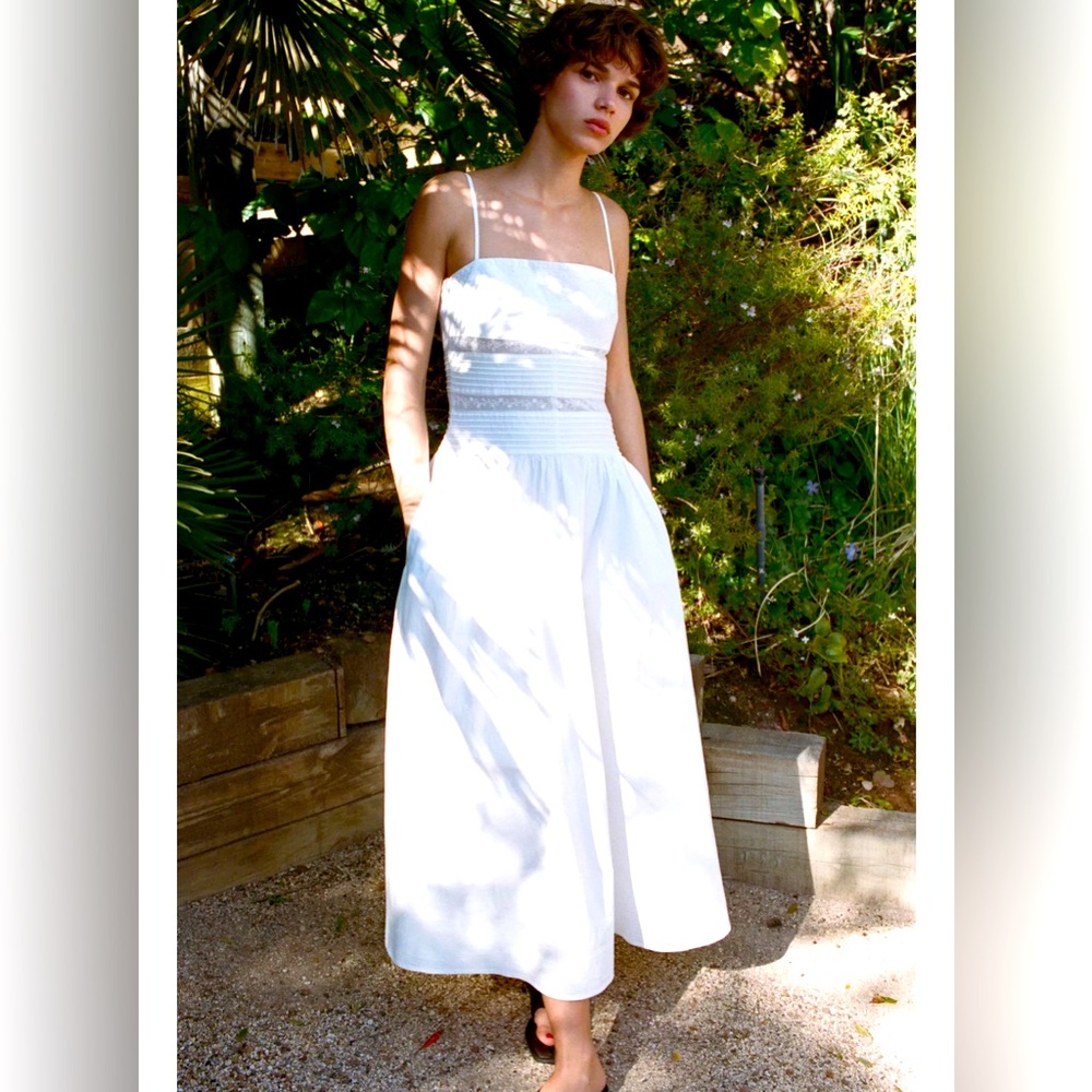 ZARA WHITE EMBROIDERED POPLIN DRESS NWT M